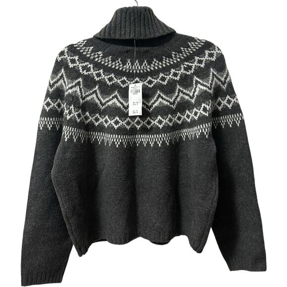 Abercrombie Fitch Gray Nordic Fair Isle Turtleneck Sweater Womens M Cozy Winter - Picture 2 of 8